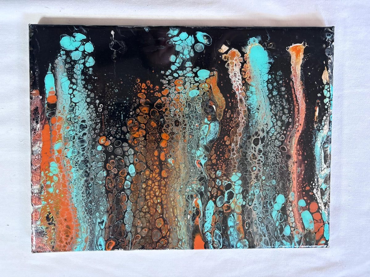 Turquoise and orange abstract painting