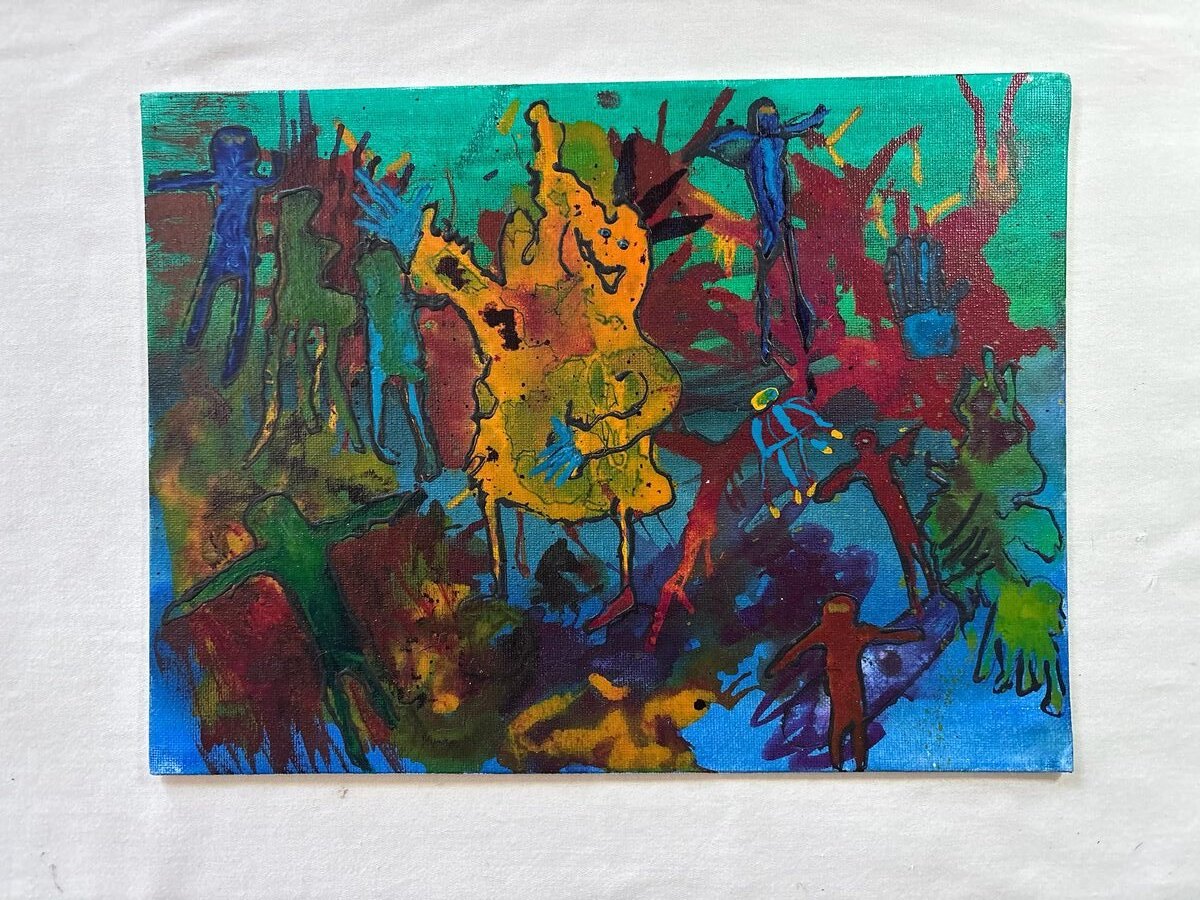 Colorful handmade floral abstract painting