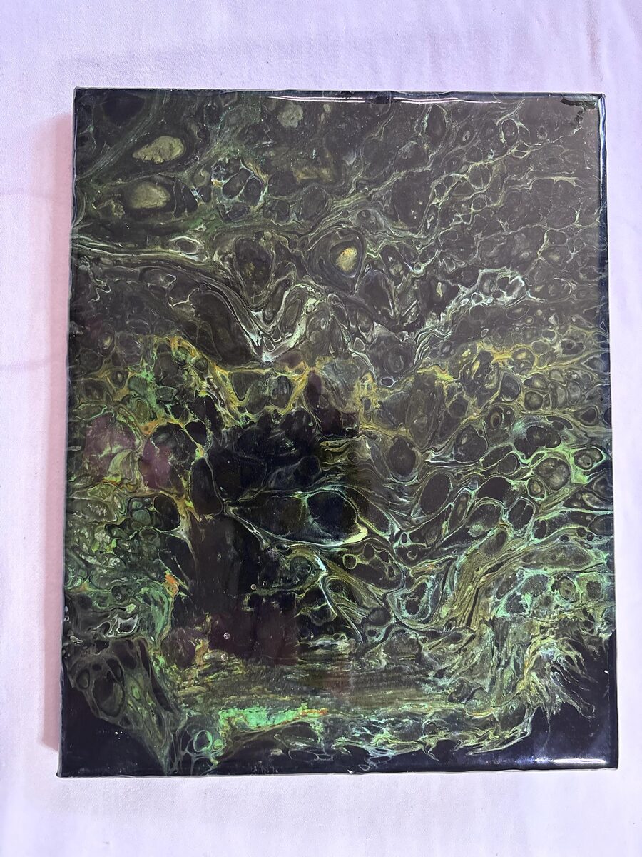 Dark green and black abstract fluid painting