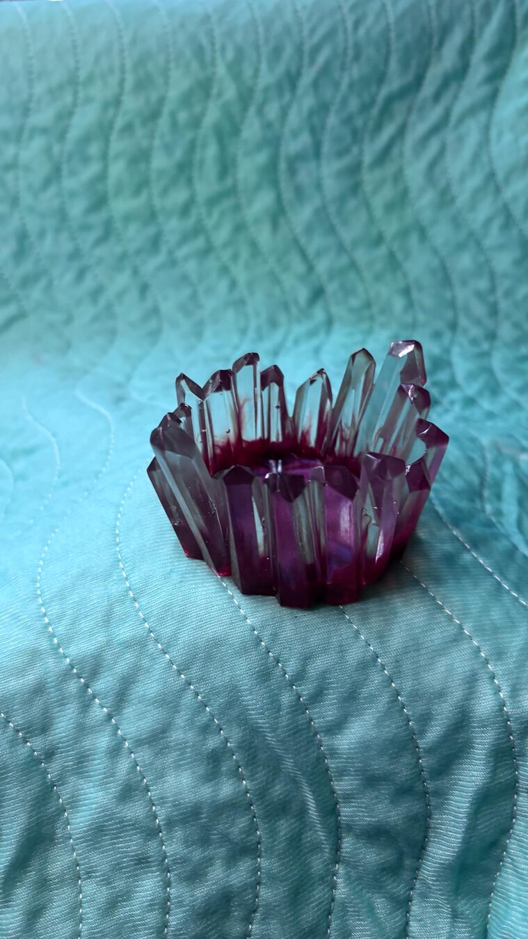 Purple crystal-style handmade candle holder