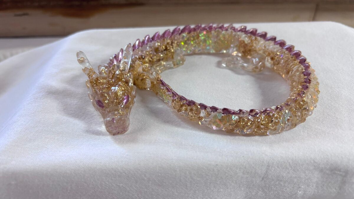 Handmade gold and purple resin dragon