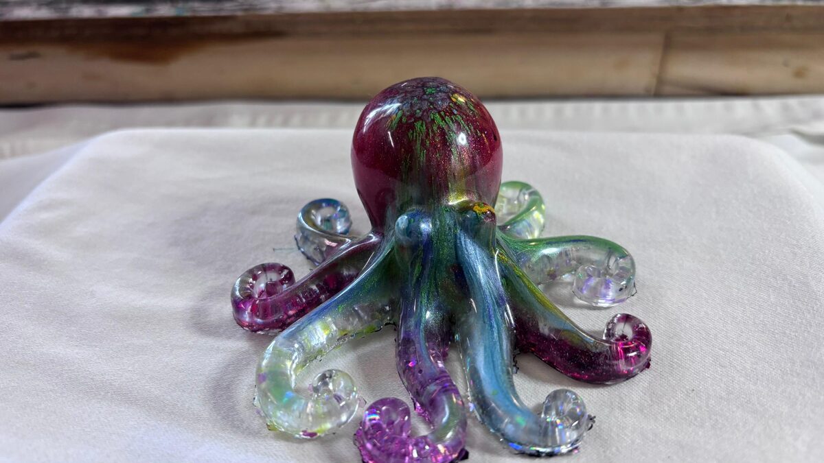 Handmade rainbow resin octopus